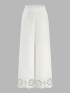 Scalloped Eyelet Linen Blend Wide Leg Pants