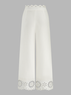 Scalloped Eyelet Linen Blend Wide Leg Pants