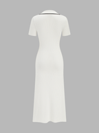 Contrast Trim Button Front Knit Maxi Dress