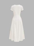 Bow Detail Cotton Cheongsam Midi Dress