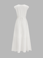 V Neck Cap Sleeve Midi Dress