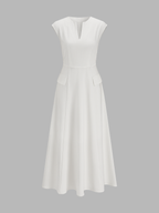 V Neck Cap Sleeve Midi Dress