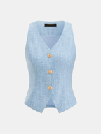 Textured Metal Button Vest & Shorts Set