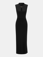 Sleeveless Ruched Keyhole Neck Maxi Dress