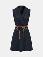 Belted Wrap Linen Blend Sleeveless Mini Dress