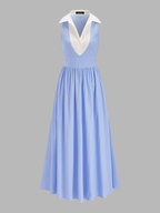 Cotton Blend Sleeveless Collared Maxi Dress