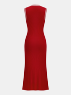 Contrast Trim Ribbed Knit Sleeveless Maxi Dress