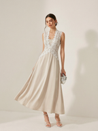 Satin Cami Dress & Lace Vest Two-Piece Set