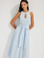Cotton Sleeveless Keyhole Tie-Waist Maxi Dress