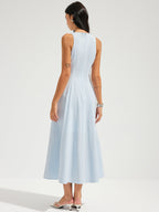 Cotton Sleeveless Keyhole Tie-Waist Maxi Dress