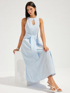 Cotton Sleeveless Keyhole Tie-Waist Maxi Dress