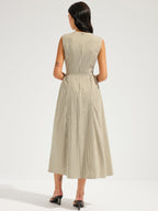 Cotton Blend Check Sleeveless Maxi Dress