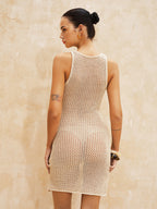 Crochet Flower Applique Sleeveless Mini Dress