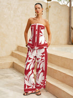 Abstract Print Strapless Top & Pants Set