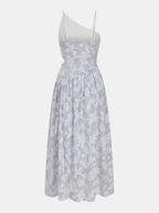 Asymmetric Striped Floral Embroidery Maxi Dress