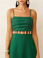 Linen-Blend Cutout Waist Cami Midi Dress