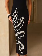 Leaf Embroidered Halter Maxi Dress