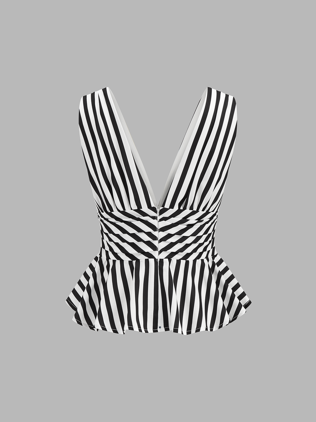 Striped Deep V Peplum Sleeveless Top