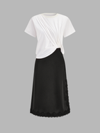 Short Sleeve Lace Trim Midi Dress