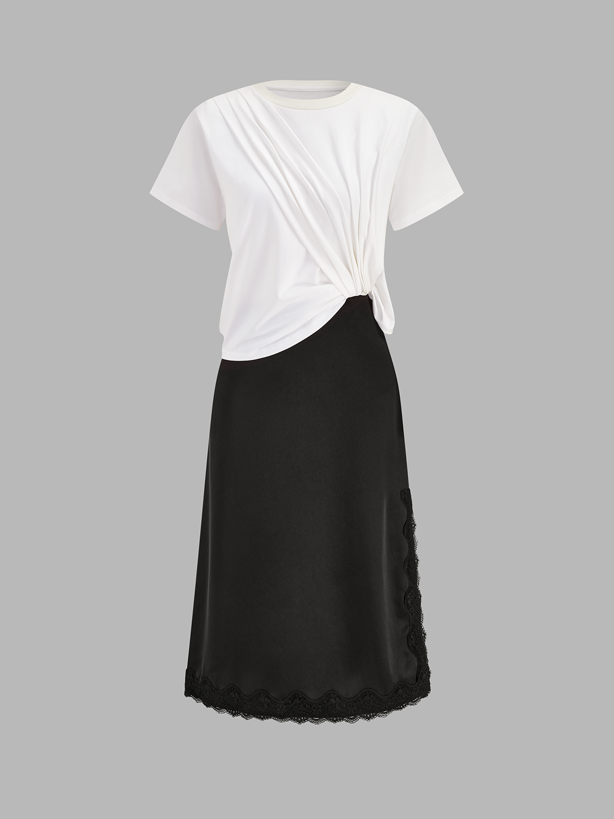 Short Sleeve Lace Trim Midi Dress