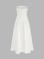 Strapless Ruched Flowy Maxi Dress
