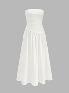 Strapless Ruched Flowy Maxi Dress