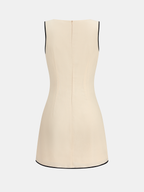 Linen Blend Contrast Piping Sleeveless Mini Dress