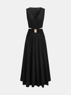 Deep V Cut Out Waist Sleeveless Maxi Dress