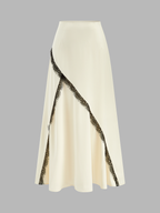 Lace Trim Satin Cowl Neck Top & Mermaid Skirt Set