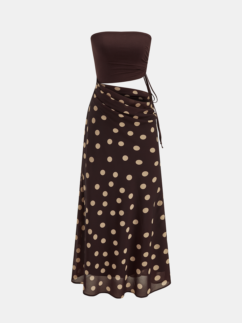 Polka Dot Cutout Waist Bandeau Maxi Dress