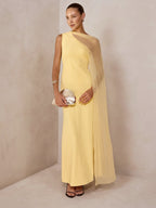 Sheer Drape Slim Maxi Evening Dress