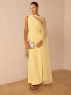 Sheer Drape Slim Maxi Evening Dress