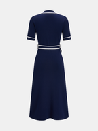Contrast Trim Belted Short Sleeve Knit Dress