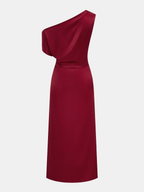 Satin One Shoulder Ruched Wrap Maxi Dress
