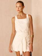 Linen Blend Top & Tie-Knot Skirt Set