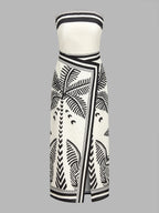Palm Tree Print Strapless Wrap Maxi Dress