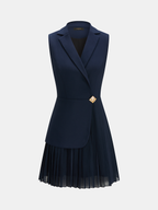 Blazer Style Pleated Mini Sleeveless Dress