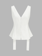Cotton Linen Peplum Top & Pleated Shorts Set