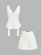 Cotton Linen Peplum Top & Pleated Shorts Set