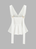 Cotton Linen Peplum Top & Pleated Shorts Set
