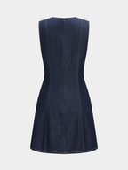 Scallop Button Front Sleeveless Denim Mini Dress
