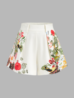 Floral Print Belted Strapless Top & Shorts Set