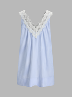 Striped Lace Trim V-Neck Mini Dress