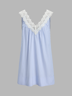 Striped Lace Trim V-Neck Mini Dress