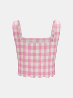 Gingham Scallop Hem Crop Top & Shorts Set