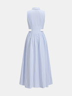 Sleeveless Cutout Striped Midi Shirt Dress