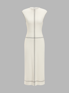 Fitted Sleeveless Contrast Stitch Knit Midi Dress
