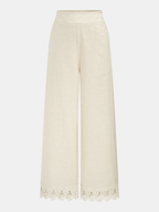 Cotton Linen Lace Trim Two-Piece Pants Set