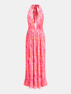 Watercolor Print Pleated Halter Maxi Dress