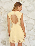 Backless Lace Cotton Linen Mini Dress